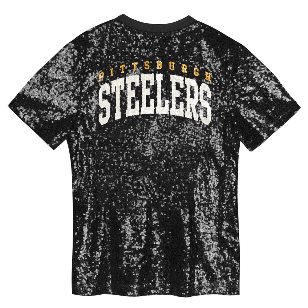 Pittsburgh Steelers Women's Team Glam Wordmark Sequin Top Sz Small - NWT